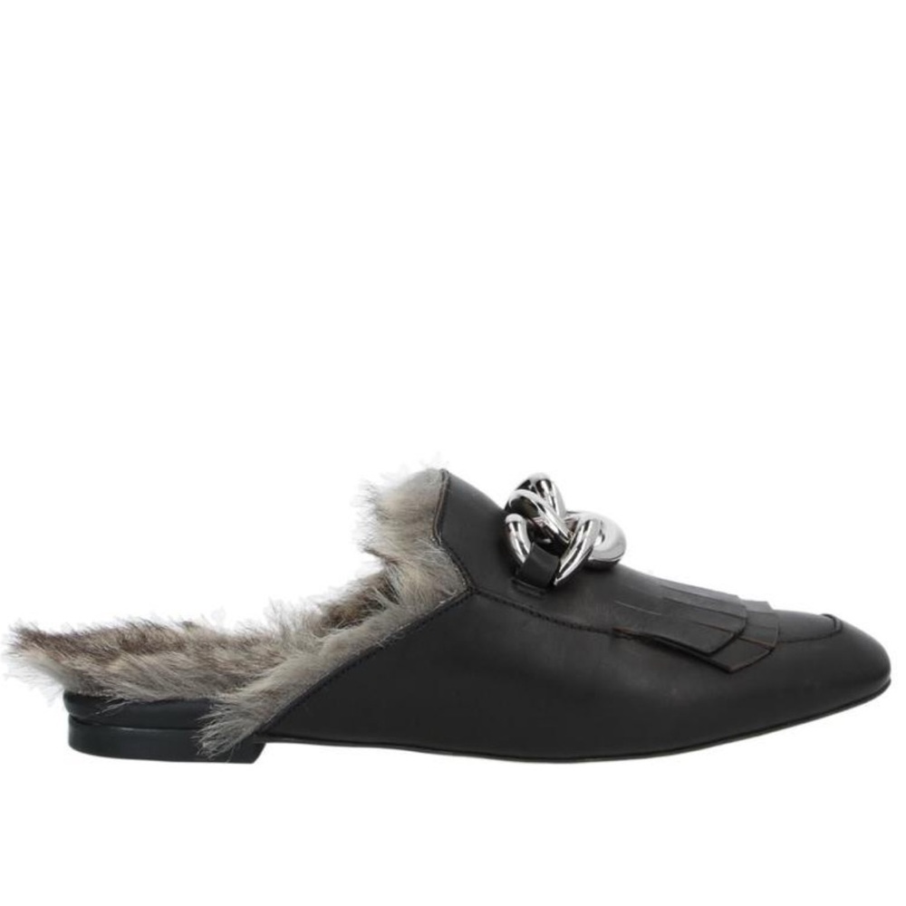 Jeffrey Campbell Leather Faux Fur Mule Slide Loafers Chunky Buckle Size 6 - Picture 2 of 12